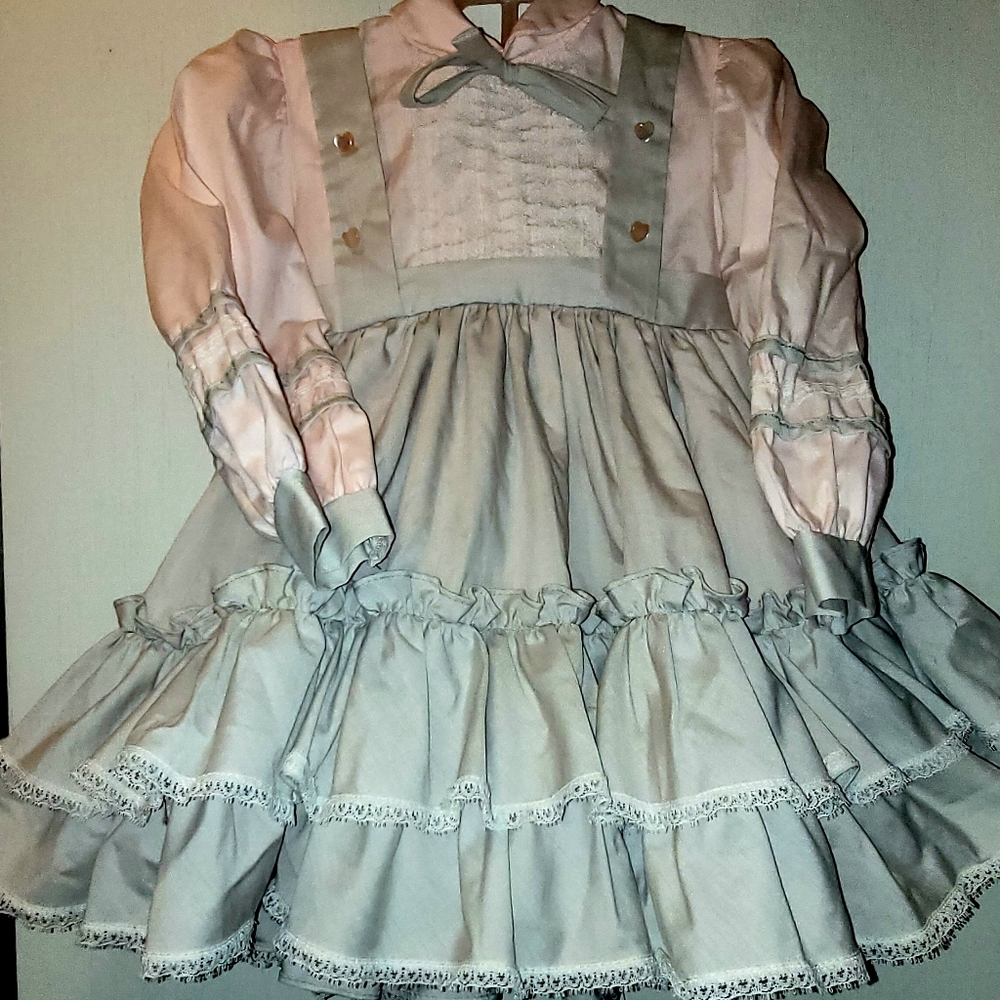 Vintage Martha's Miniatures Toddler Pinafore Dress Pink/Gray Sz 4